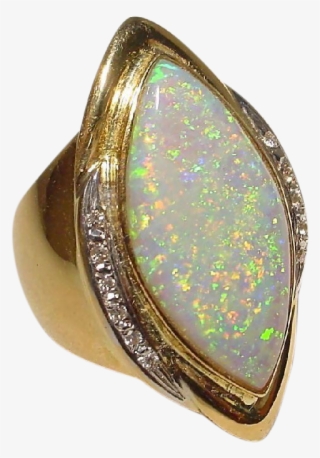 Passionate Fiery Black Opal Diamond Ring 18 Kt Yellow - Engagement Ring