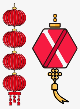New Year Red Lantern Set Illustration Split Ai Vector - Illustration