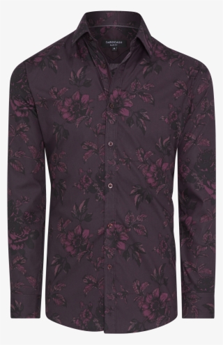 Burgundy Devon Slim Floral Print Shirt - Long-sleeved T-shirt