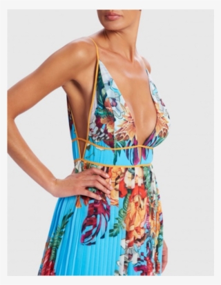 Blue Floral Print Pleated Maxi Beach Dress By Forever - Gown
