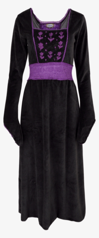 Embroidered Velvet Medieval Dress Black Purple Front - Formal Wear