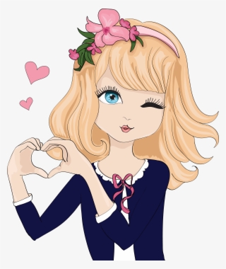 Cartoon Gesture Illustration - Animated Beautiful Girl Png