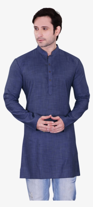 Men's Navy Blue Dupion Plain Short Kurta