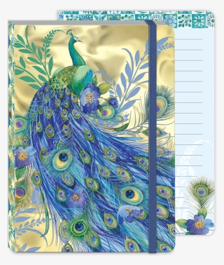 Peacock Gold Soft Cover Journal - Tiffany Displaying Peacock Foiled Journal Inside