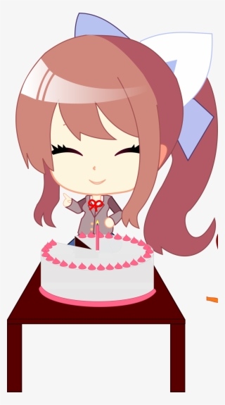 Monika And The Cake - Sayori Doki Doki Literature Club Chibi Png