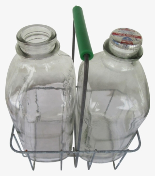 Wire Milk Bottle Carrier And Half Gallon Bottles 1940s - Glass Bottle