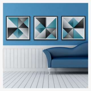 Painel 3 Peças Quadro Emoldurado Triângulos E Texturas - Studio Couch