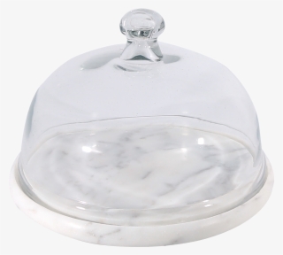 White Marble Stone 8″ Platter With Glass Dome - Serveware