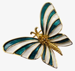Boucher 9420 Green And White Enamel Butterfly Pin ♥≻☆≺♥ - Swallowtail Butterfly