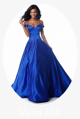 Sherri Hill Blue Off The Shoulder Prom Dress