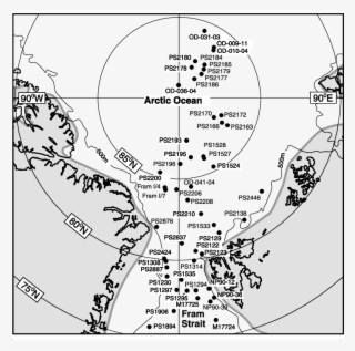 Location Of Sediment Cores Used From The Fram Strait - Diagram