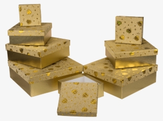 Caja De Regalo Dorada Con Decoración De Diamantes Dorados - Wood