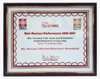 Certificate Of Honoure Given By Sundaram Carpets Awarded - Picture Frame