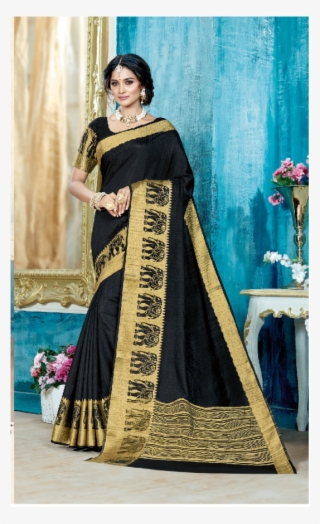 Charcoal Black Designer Silk Saree - Sari