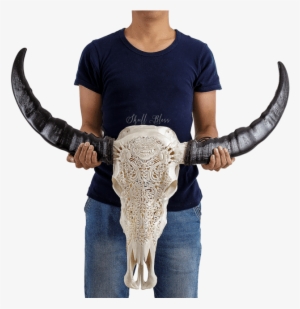 Carved Buffalo Skull - Flower Garden