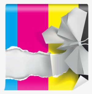 Origami Butterfly Ripping Paper With Print Colors Wall - Paper
