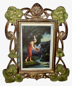 Art Nouveau Style Metal Frame With Painted Flowers - Picture Frame