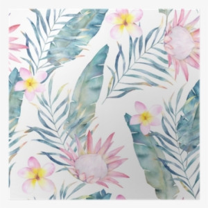 Póster Watercolor African Protea E Padrão De Folhas - Watercolor Motif Paintings