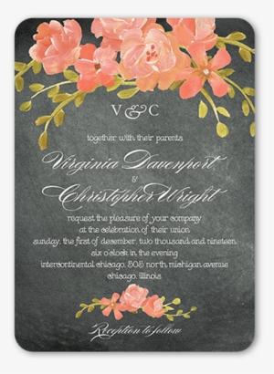 Chalkboard Floral Wedding Invitation, Rounded Corners, - Gray Floral Wedding Invite
