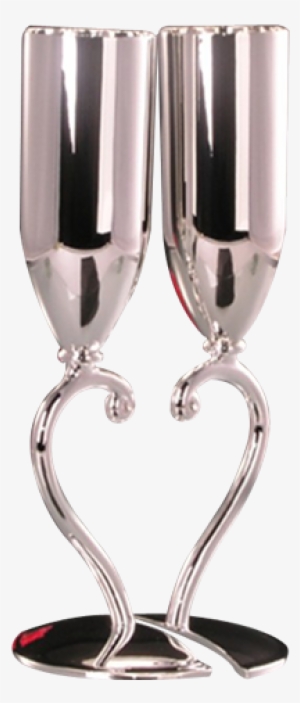 Heart Design Metal Champagne Flutes Silver Toasting - Champagne Glass Png Silver