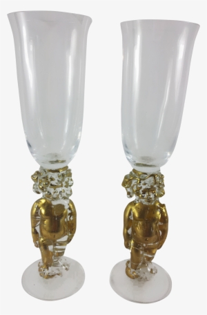 Gilt Cherub Crystal Champagne Flutes - Wine Glass