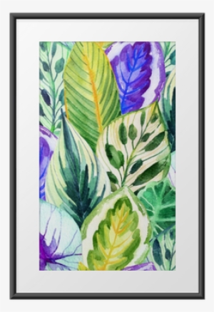 Tropical Leaves Framed Poster - Art Print: Tanycya's Watercolor Parrots Seamless Pattern