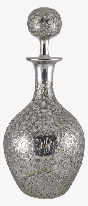 Antique Solid Silver Overlay Decanter By Black, Starr - Glass Bottle
