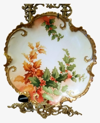 Limoges Hand Painted Holly Berry Wall Plaque Charger,listed - Floral Design