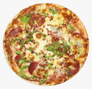 Ham, Locally Produced Pepperoni, Freshly Sliced Capsicum, - California-style Pizza