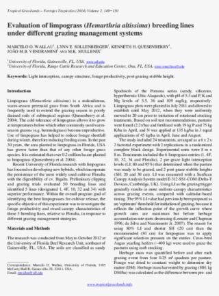 Evaluation Of Limpograss Breeding Lines Under Different