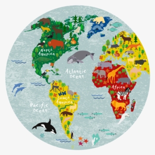 Wooden Children World Map Round Placemat B - Animals World Map Puzzle