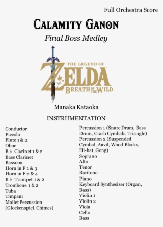 Calamity Ganon Sheet Music For Flute, Clarinet, Piano, - Ganon Final Battle Score