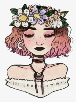 #girl #tumblr #vintage #flowers #crown #girltumblr - Aesthetic Flower Girl Drawing