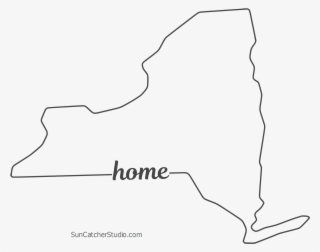 Free New York Outline With Home On Border, Cricut Or - Line Art