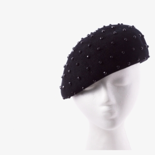Black Hand Studded Velour Beret - Knit Cap