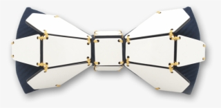 Geometry Flower In Gold Line Blue White Bow Tie - Belt