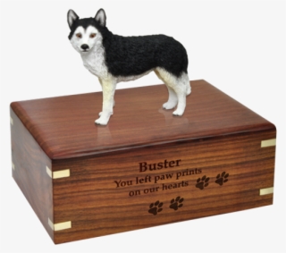 Black & White Husky With Brown Eyes Figurine With Urn - Dog Urns Pug