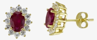 Created Ruby Gold Plated Oval Shape Studs In Silver - Earrings