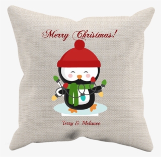 Pillow-christmas Penguin - Penguin With Christmas Lights Clipart