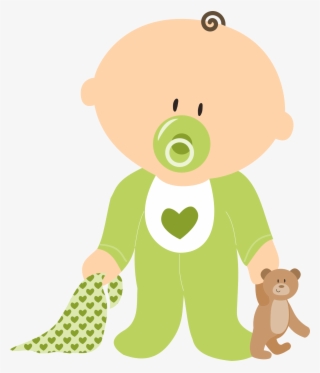 Drawing Of Baby Boy With Teddy Bear And Dummy - Gender Neutral Baby Clip Art