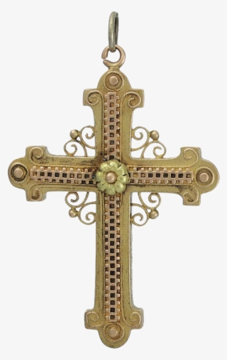 Victorian Period 13k Rose & Yellow Gold Cross Pendant - Cross