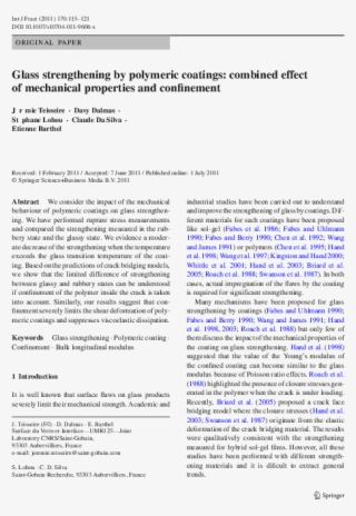 Glass Strengthening By Polymeric Coatings - "seeking An American Art Of The Dance"