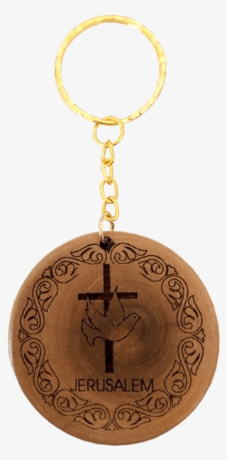 Olive Wood Keychain Engraved With The Dove Cross, A - Keychain
