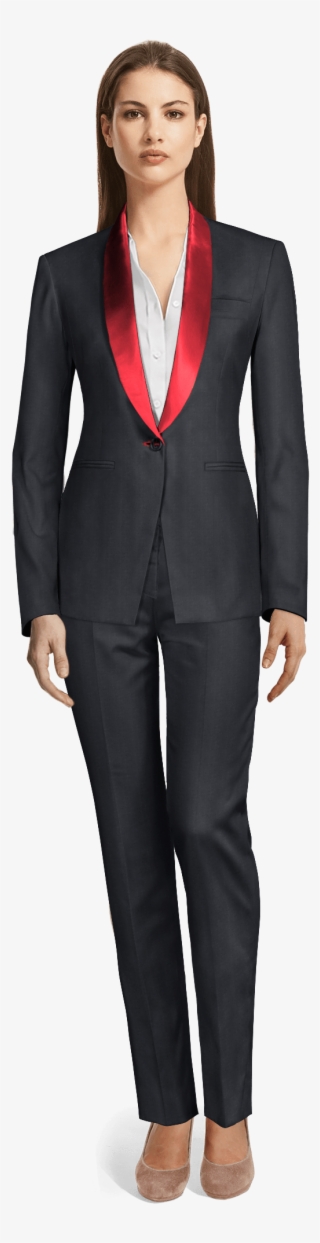 Blue Polyester Tuxedo - Women Interview Attire Suit