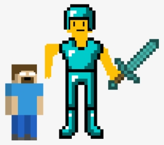 Herobrine Versus Giant Minecraft Player - Minecraft Stone Sword Pixel Art