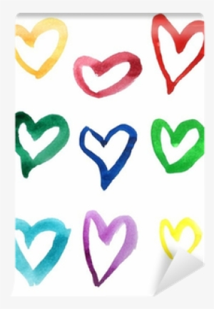 Set Of Colorful Hand Drawn Watercolor Hearts Wall Mural - Watercolor Painting