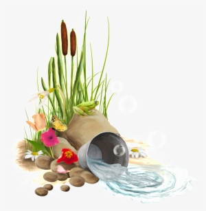 Outdoor Flowers And Fallen Buckets Of Transparent - Portable Network Graphics