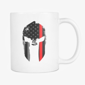 Spartan Helmet Thin Blue Line Flag Mug - Green Line Us Flag