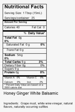 Honey Ginger - Nutrition Facts