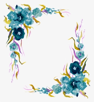 Dark Blue Watercolor Flowers Hand Drawn Wreath Decorative - 水彩 花草 圖案 素材